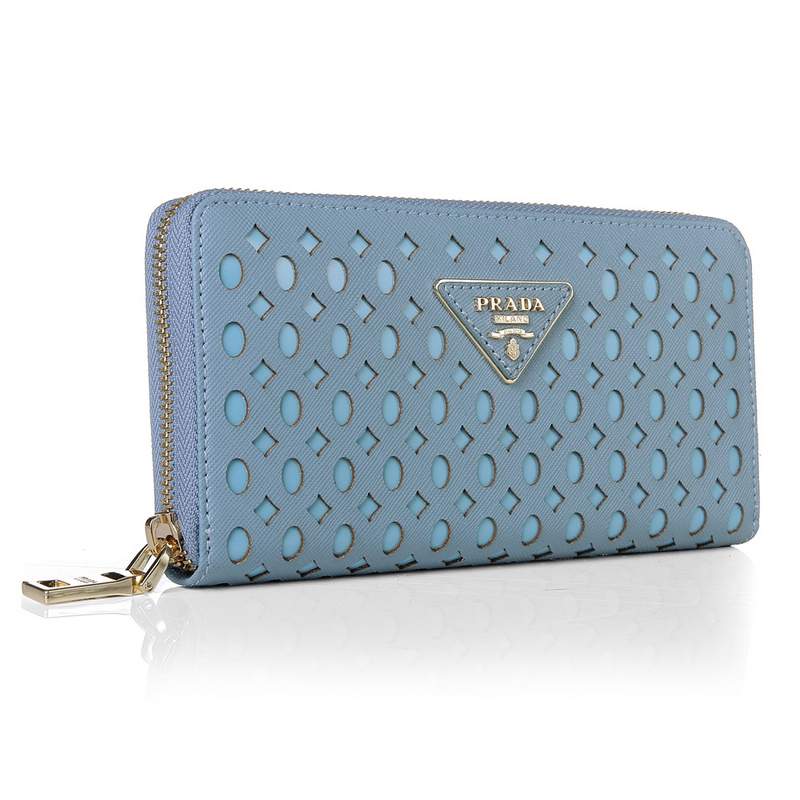Knockoff Prada Real Leather Wallet 1140 light blue
